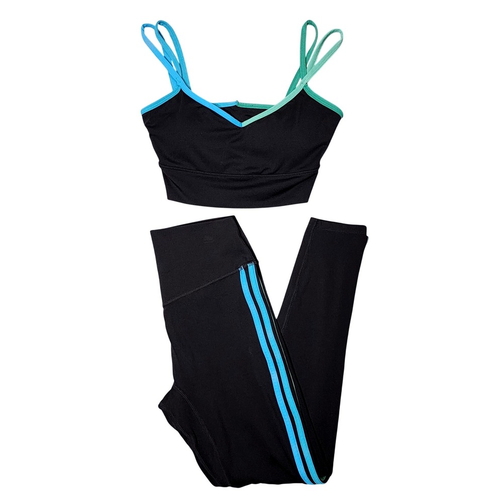 Vitality Activewear 2 Pc Set Women's Large Black Blue Green Sports Bra Leggings